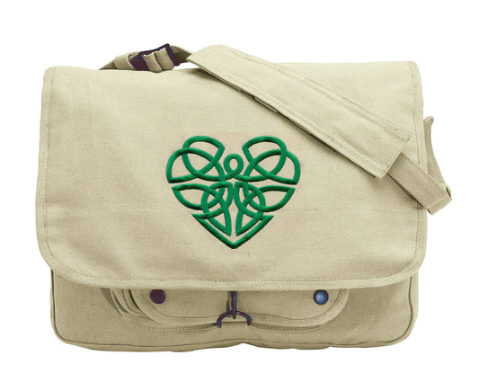 Celtic Heart Embroidered Canvas Messenger Bag