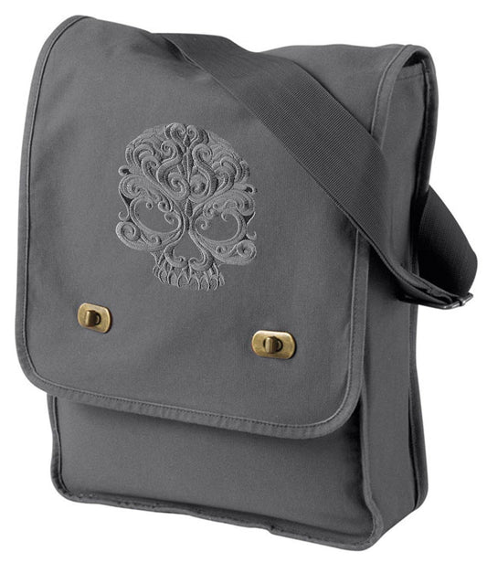 Baroque Punk Skull Embroidered Canvas Field Bag