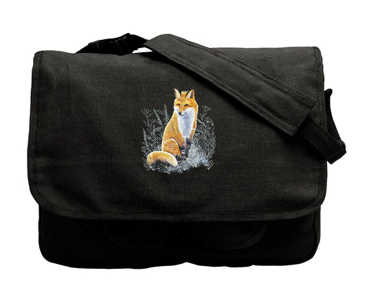 Peaceful Fox Scene, Fox Bag, Fox Embroidered Canvas Messenger Bag