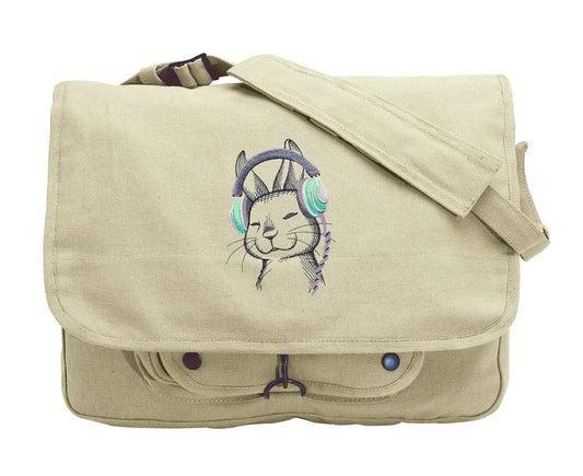 Hoppin' Beats- Rabbit Embroidered Canvas Messenger Bag