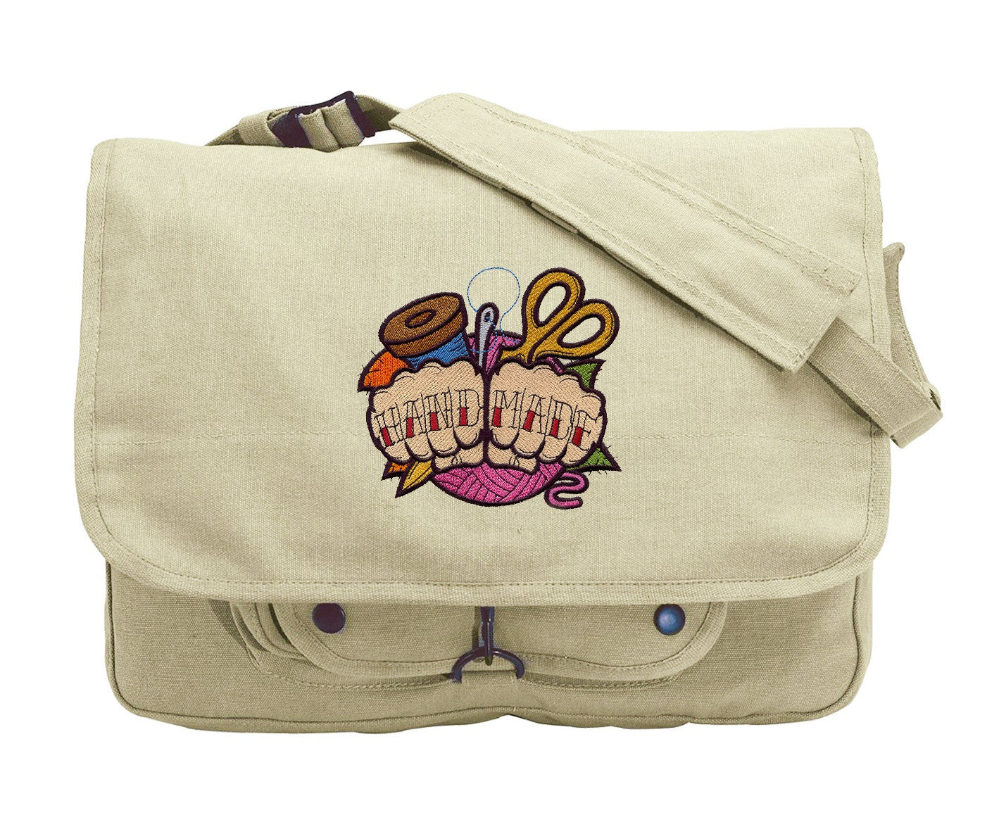 Handmade Tattoo Embroidered Canvas Messenger Bag