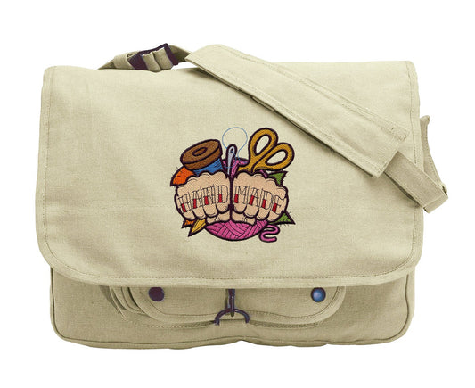 Handmade Tattoo Embroidered Canvas Messenger Bag