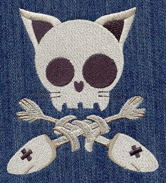 Skully Kitty Embroidered Canvas Field Bag