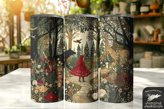 Fairytale Shadows Tumbler – 20oz Red Riding Hood in the Forest | Dark Storybook Drinkware