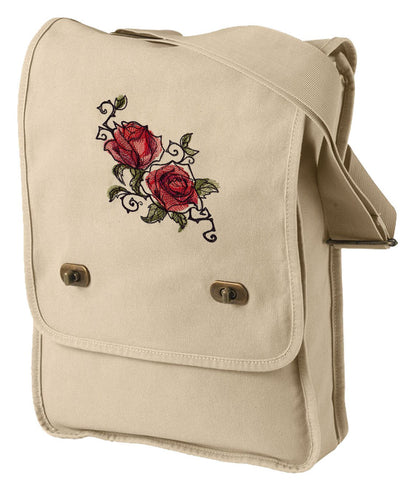 Painted Rose Embroidered Canvas Field Bag