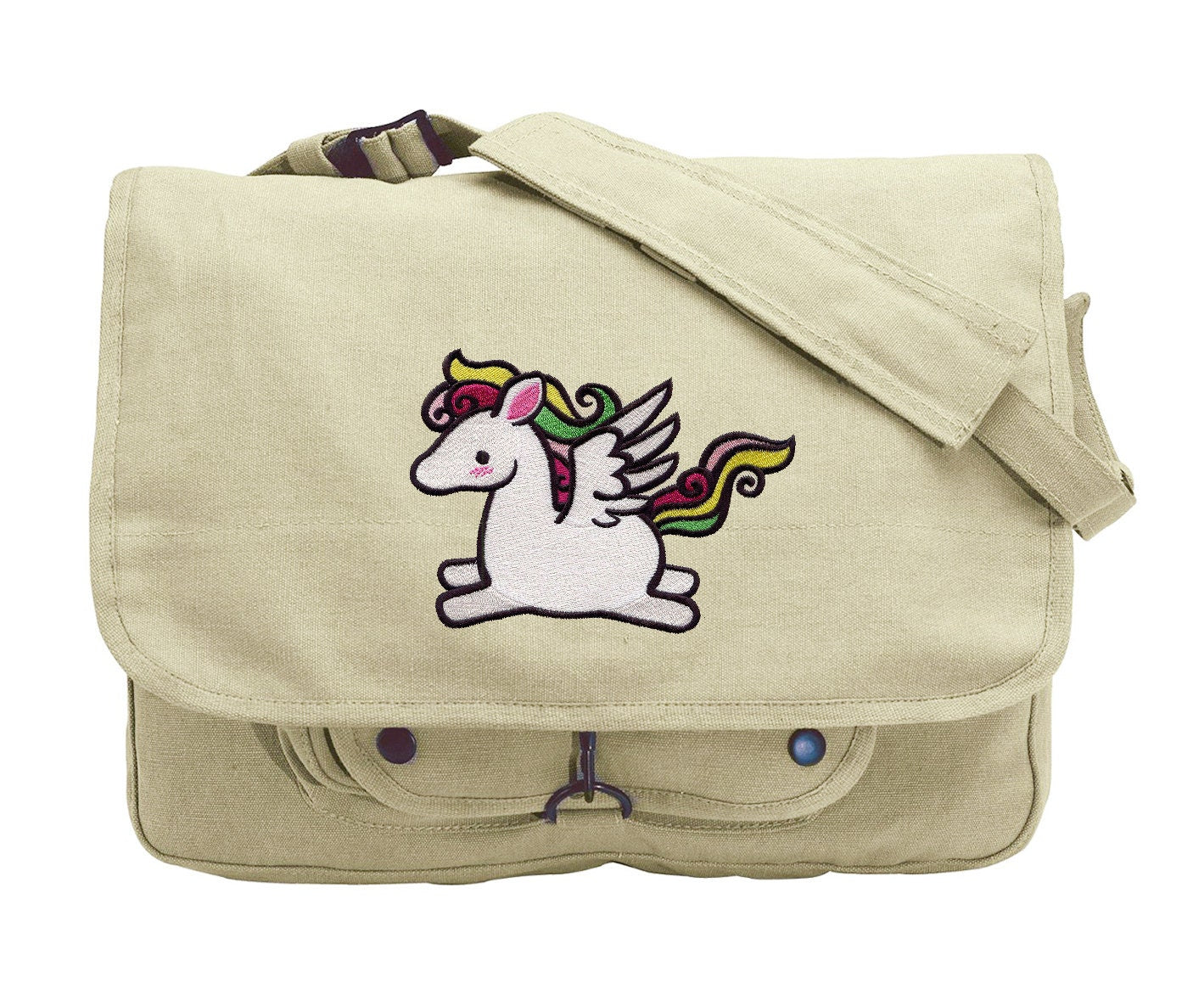 Too Cute Pegasus Embroidered Canvas Messenger Bag