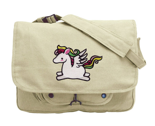 Too Cute Pegasus Embroidered Canvas Messenger Bag
