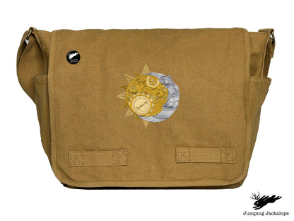 Clockwork Heavens Design Embroidered Classic Canvas Messenger Bag