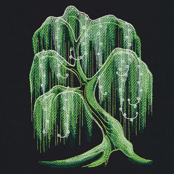 Enchanted Garden - Willow Tree Embroidered Canvas Messenger Bag, Glow in the Dark Tree