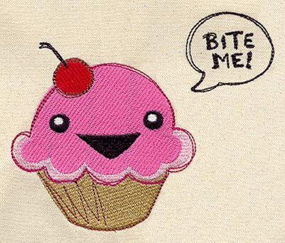 Bite Me Cupcake Embroidered Canvas Field Bag