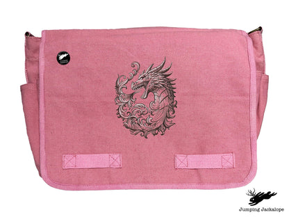 Baroque Scrollwork Dragon Embroidered Classic Canvas Messenger Bag