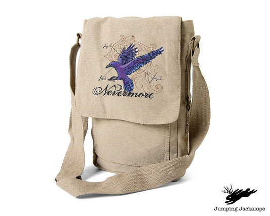 The Laboratory - Raven Embroidered Canvas Tech, Tablet, iPad, Kindle, Fire, Camera Bag