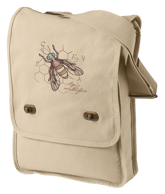 Miniature Menagerie Honeybee Diagram Embroidered Canvas Field Bag