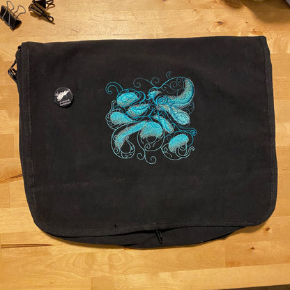 Aqua Marine - Octopus Embroidered Canvas Messenger Bag