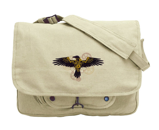 Clockwork Raven Embroidered Canvas Messenger Bag