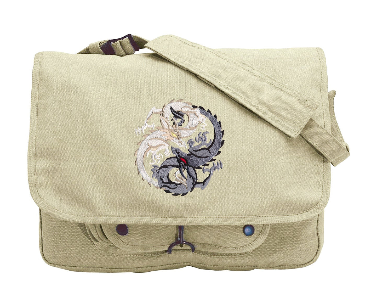 Light and Darkness Dragons Embroidered Canvas Messenger Bag