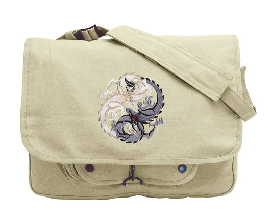 Light and Darkness Dragons Embroidered Canvas Messenger Bag