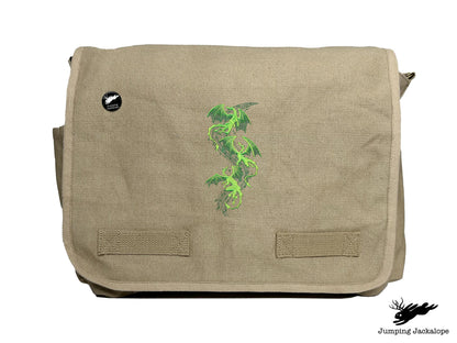 Mythical Dragon Cascade Embroidered Classic Canvas Messenger Bag