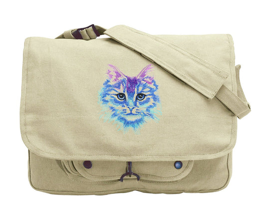 Color Theory Kitty Bag, Cat Design Bag Embroidered Canvas Messenger Bag