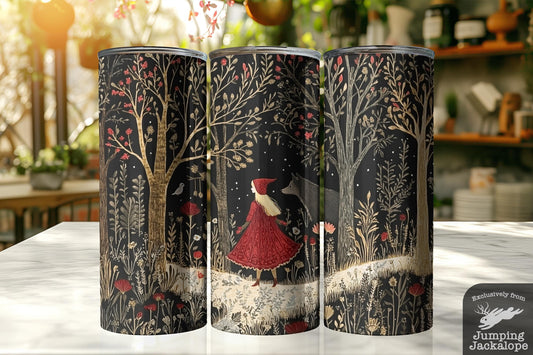 Gothic Red Riding Hood Winter Tumbler – 20oz Dark Forest Fairytale | Celestial Cottagecore Drinkware