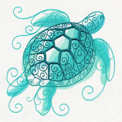 Aqua Marine - Sea Turtle Embroidered Canvas Field Bag