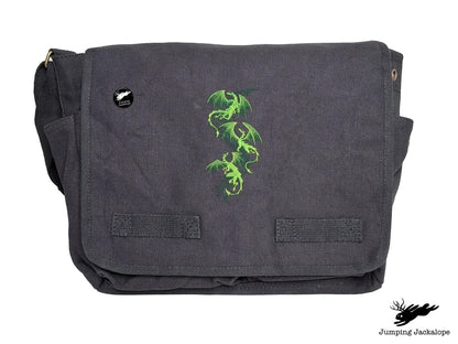 Mythical Dragon Cascade Embroidered Classic Canvas Messenger Bag