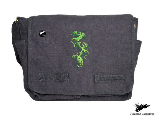 Mythical Dragon Cascade Embroidered Classic Canvas Messenger Bag