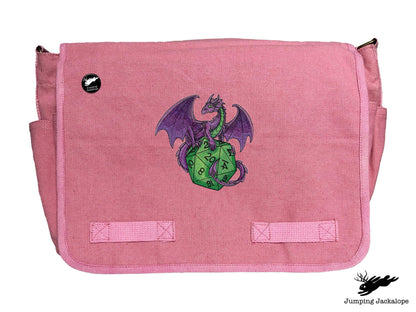 D20 Dragon Embroidered Classic Canvas Messenger Bag
