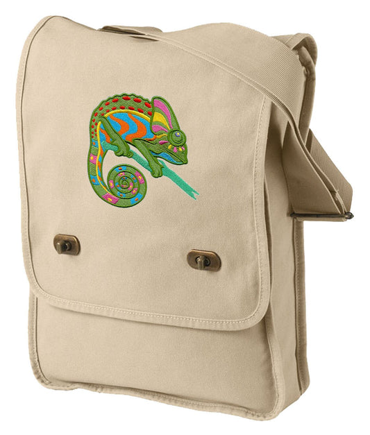 Caribbean Creatures Chameleon Embroidered Canvas Field Bag