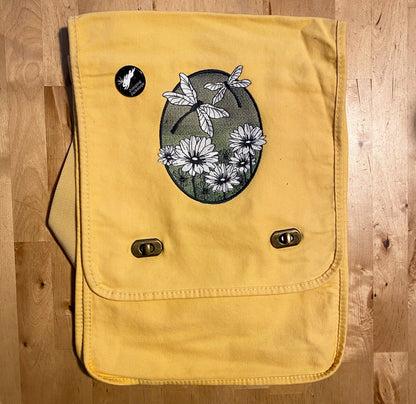 Spring Dragonfly Oval Embroidered Canvas Field Bag
