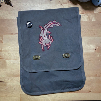 Adventurous Axolotl Embroidered Canvas Field Bag