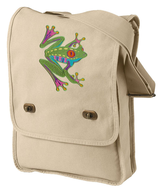 Caribbean Creatures Tree Frog Embroidered Canvas Field Bag