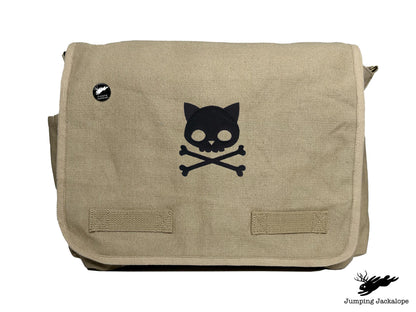 Punk Kitty Design Embroidered Classic Canvas Messenger Bag