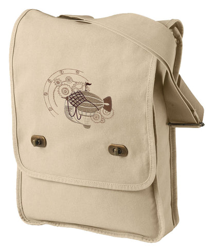 Dirigible Steampunk Airship Embroidered Canvas Field Bag