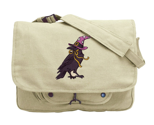 Witchy Raven Embroidered Canvas Messenger Bag