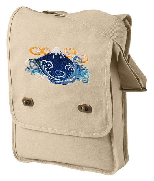 Whirling Waves - Mount Fuji Embroidered Canvas Field Bag