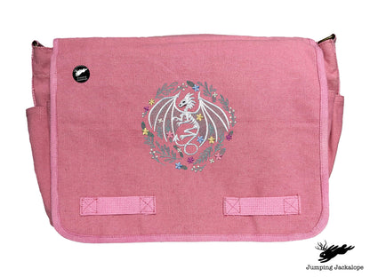 Floral Dragon Skeleton Embroidered Classic Canvas Messenger Bag