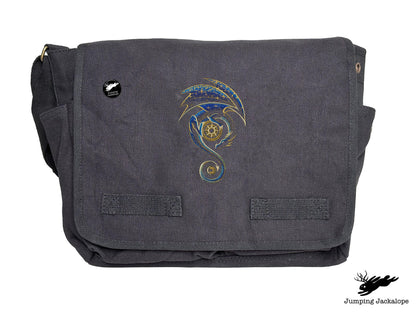 From the Sun to the Moon Celestial Dragon Embroidered Classic Canvas Messenger Bag