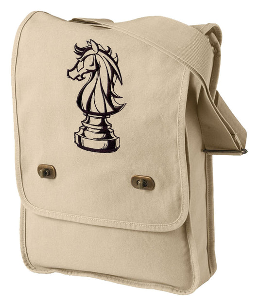 Chess Bag, Chess Messenger Bag, Knight and Day Chess Embroidered Canvas Field Bag