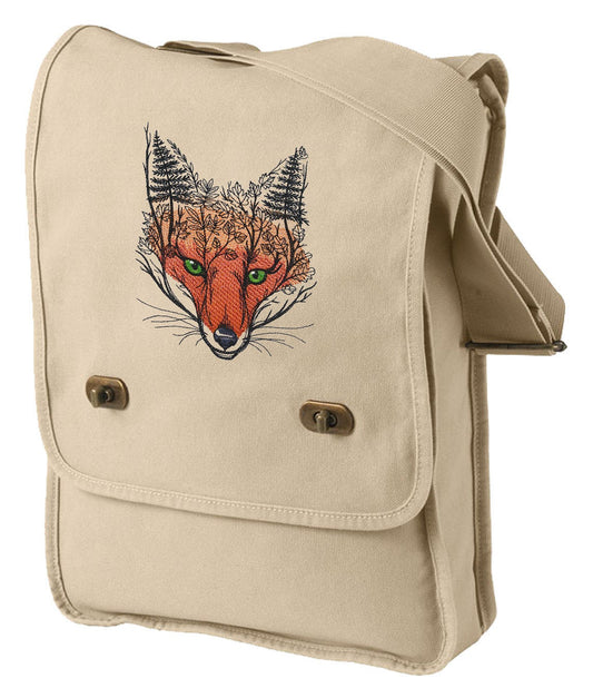 Autumn Fox Embroidered Canvas Field Bag