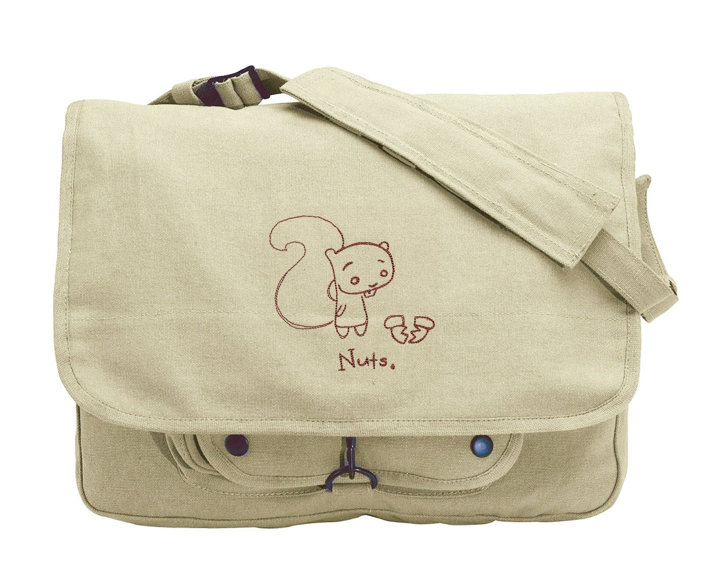 Nuts Embroidered Canvas Messenger Bag