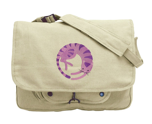 Cat Messenger Bag, Kitty Canvas Bag, Perfect Circle Kitty Embroidered Canvas Messenger Bag