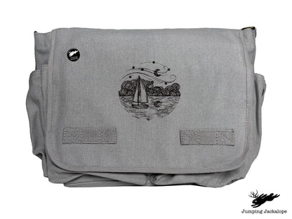Starry Night Ocean Scene Embroidered Messenger Bag