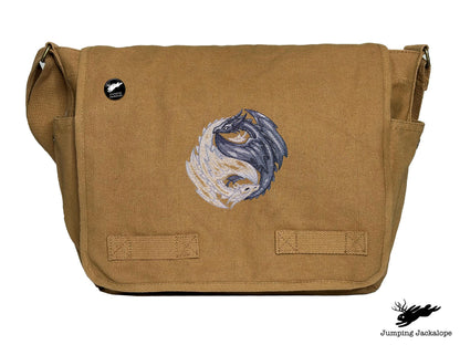 Yin Yang Dragons Embroidered Classic Canvas Messenger Bag