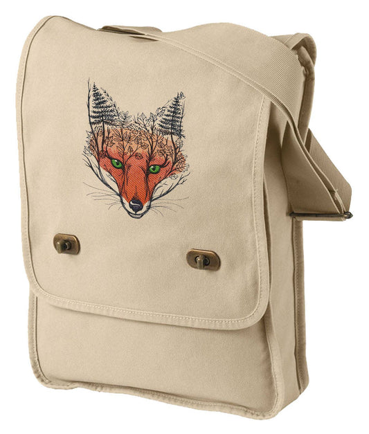 Autumn Fox Embroidered Canvas Field Bag