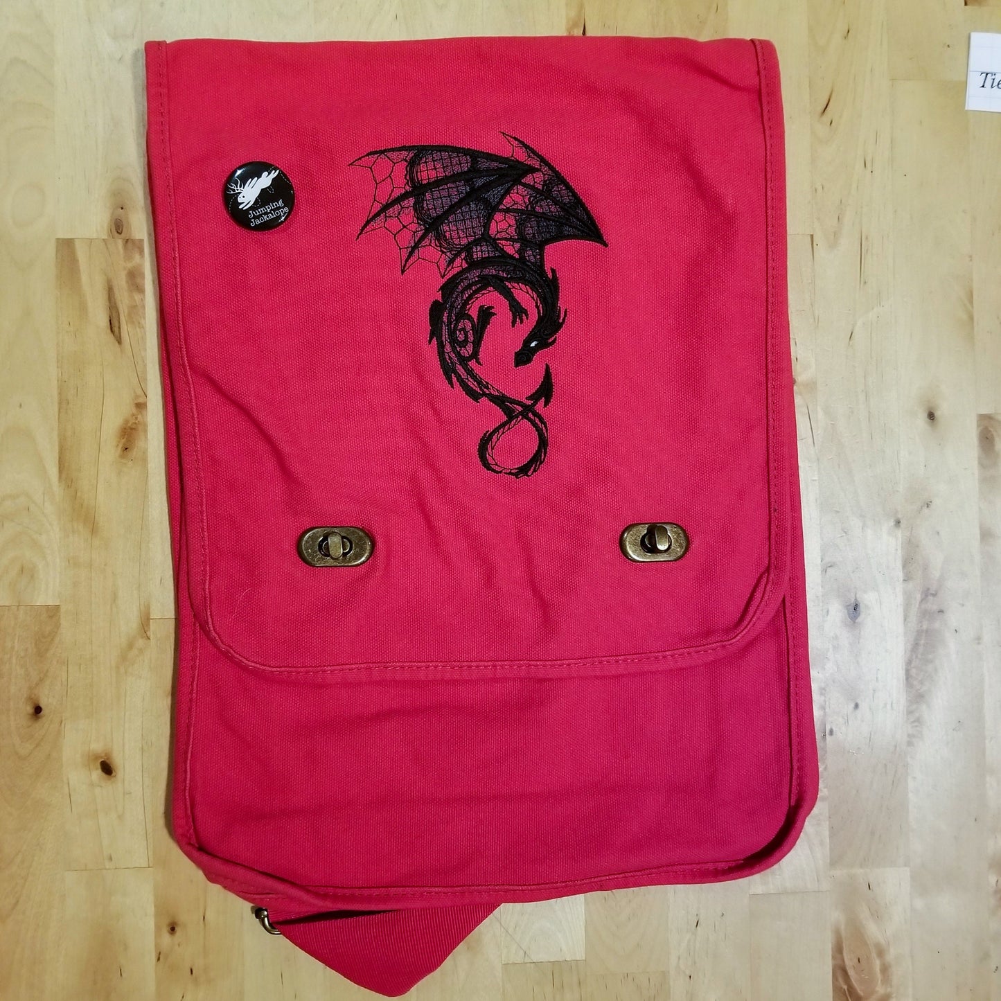 Dragon Field Bag, Embroidered Dragon, Dragon Bag, Dark Creatures - Dragon Embroidered Canvas Field Bag