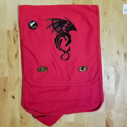 Dragon Field Bag, Embroidered Dragon, Dragon Bag, Dark Creatures - Dragon Embroidered Canvas Field Bag