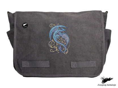 Dragon Spirals Embroidered Classic Canvas Messenger Bag
