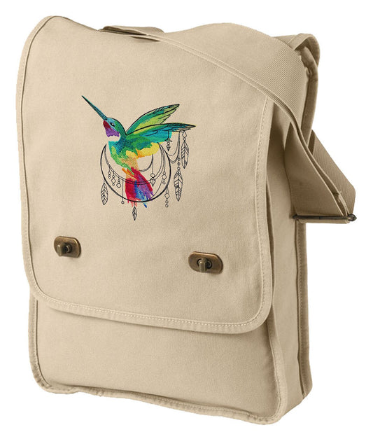 Bohemian Hummingbird Embroidered Canvas Field Bag