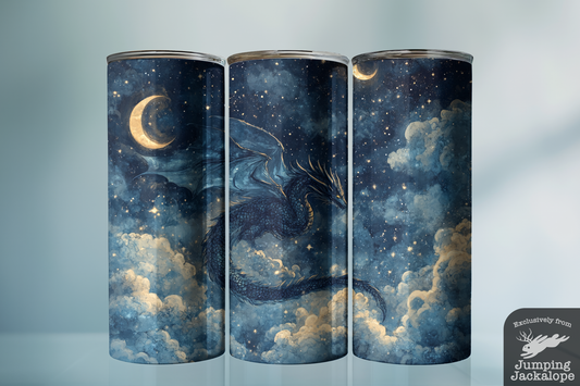 Wyrm of the Stars Tumbler – 20oz Celestial Dragon in Deep Galaxy Sky | Mystical Fantasy